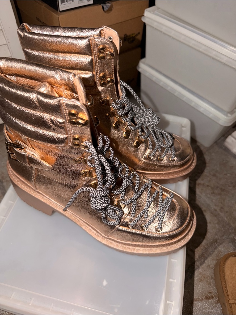 Metallic Rose Gold Women's Lace-Up Ankle Boots - Picture 4 of 4